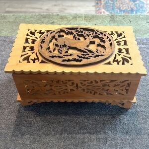 Machine Cut Decorative Wooden Box with Deer motif Artist signed
